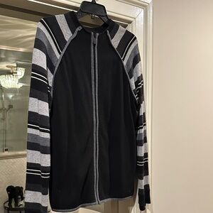 Smartwool Black and Gray Striped Arm Full Zipper Cardigan